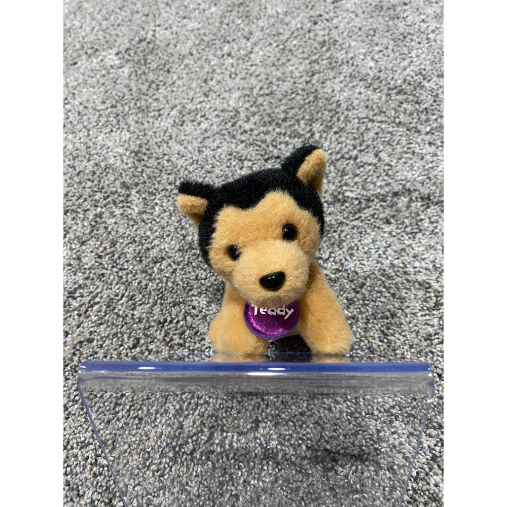 Justice Pet Shop Teddy German Shepherd Plush Tan Black Dog Purple Collar Tag